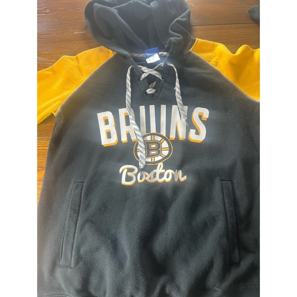 Men's NHL Boston Bruins Lace Up Jersey Pullover Hoodie Sweatshirt Size Medium